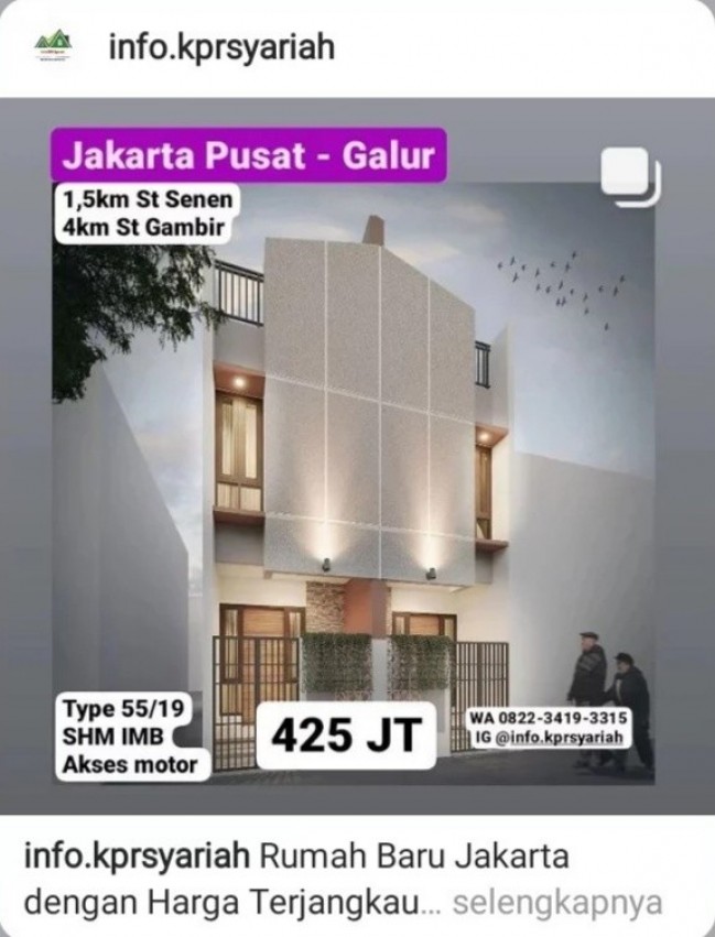 Rumah ready minimalis harga terjangkau Jakarta Pusat
