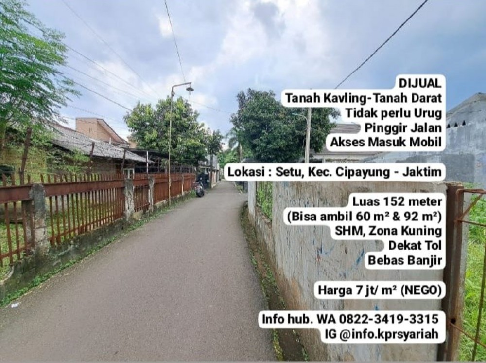 Tanah kavling Shm pinggir jalan lokasi Setu Cipayung Jakarta Timur