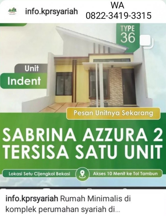 Perumahan syariah Sabrina Azzura dekat tol Tambun Bekasi